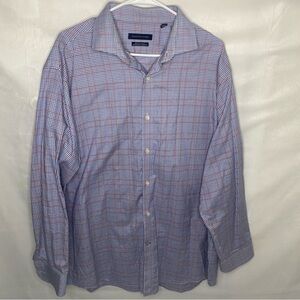 Tommy Hilfiger Mens XL THFlex Supima Regular Fit Stretch Shirt Red Blue Plaid